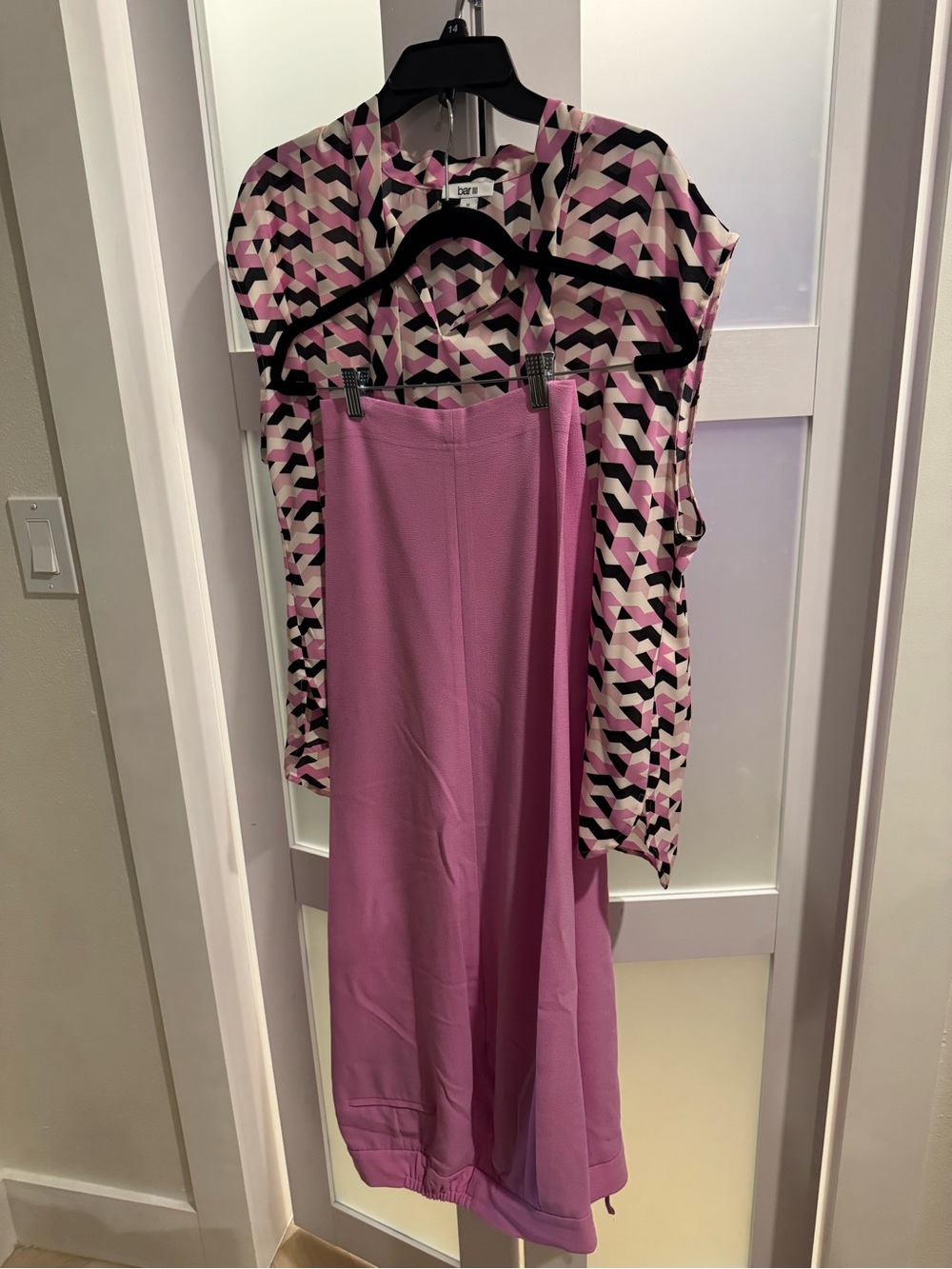 BUNDLE Bar III Geometric Print Blouse with Pink Trouser